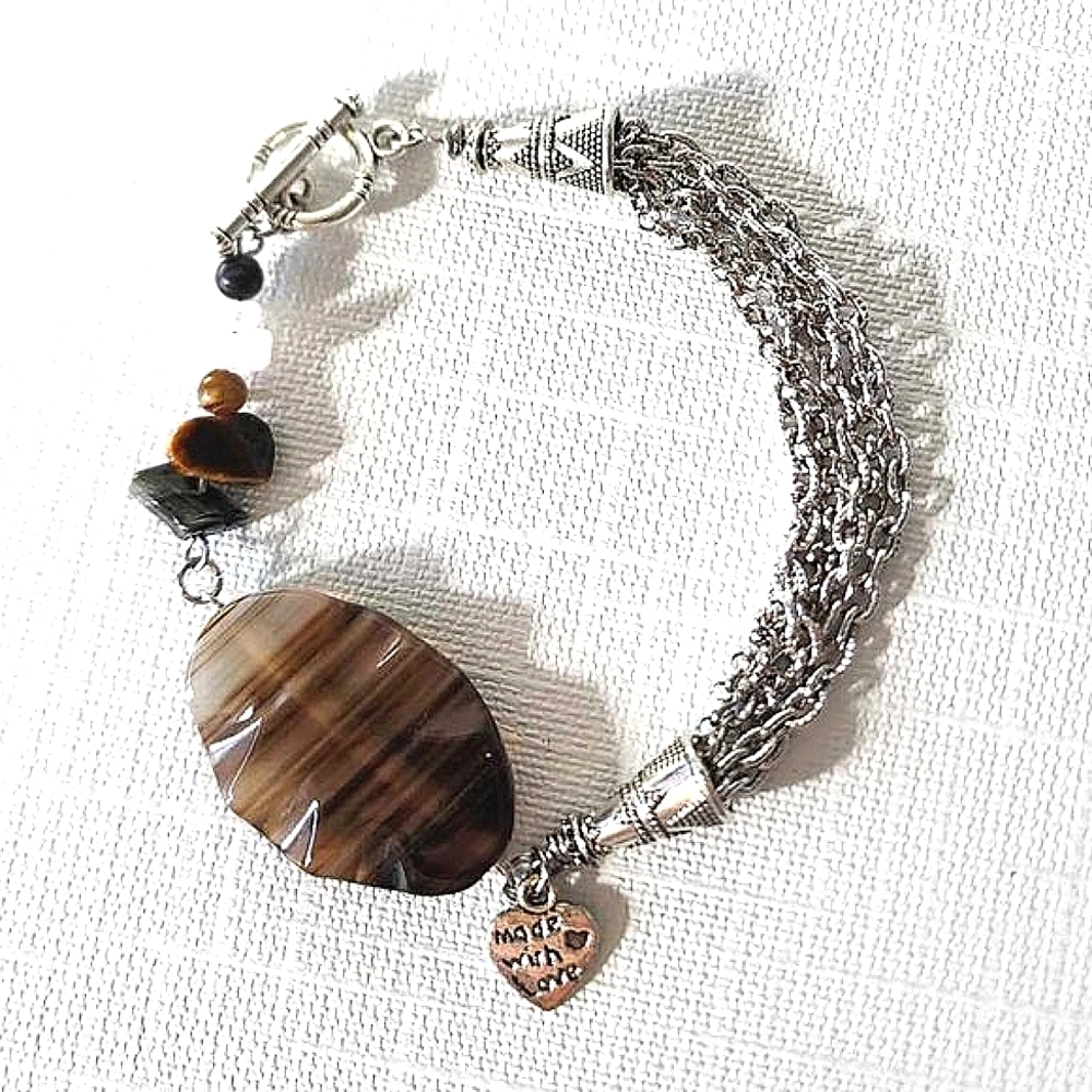 Agate & stainless steel bracelet